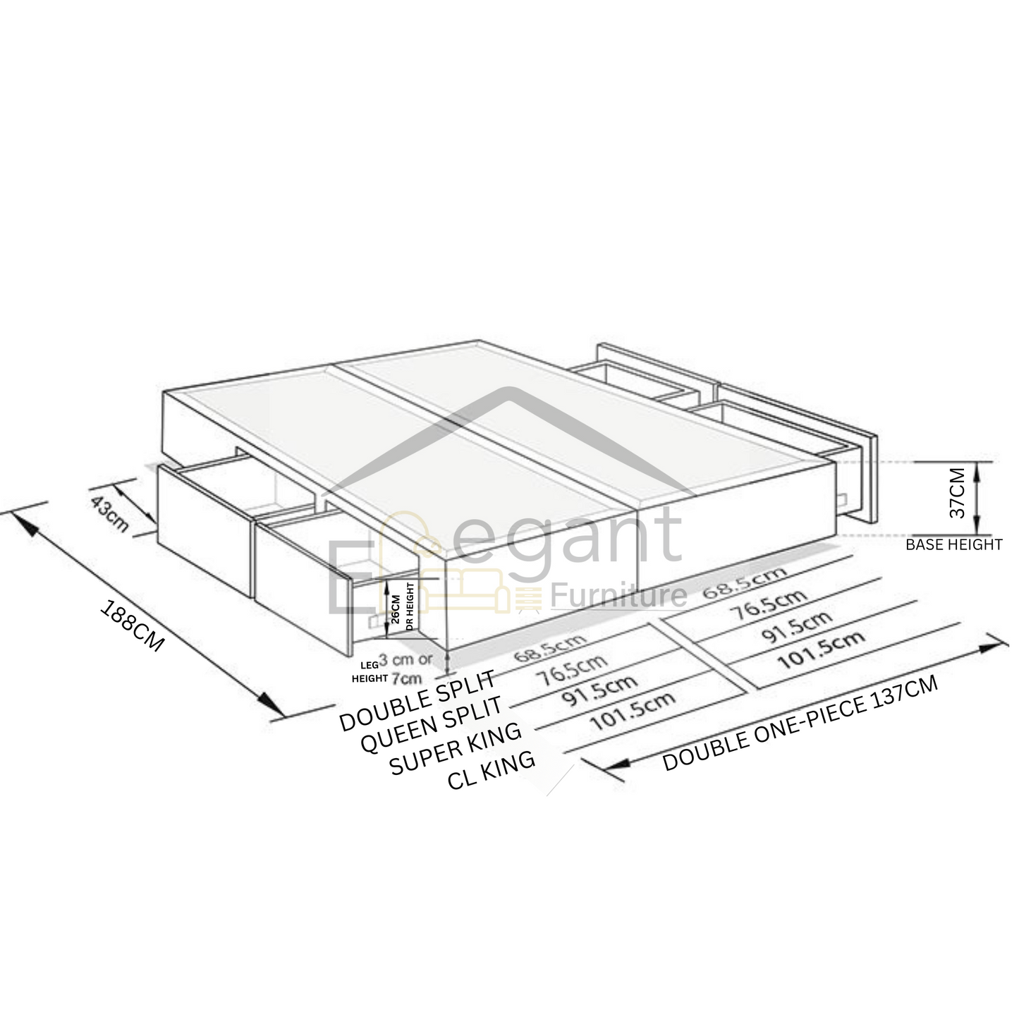 Extra Deep Drawer Base - Double
