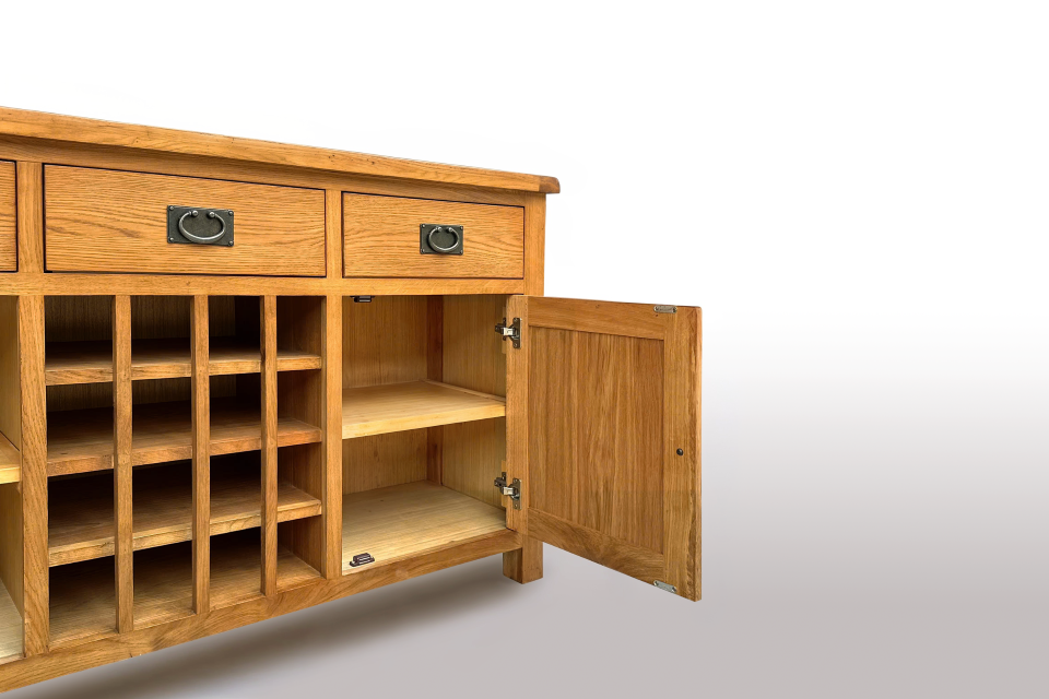 Salisbury Solid Oak Buffet with Wine Rack – 1.5m