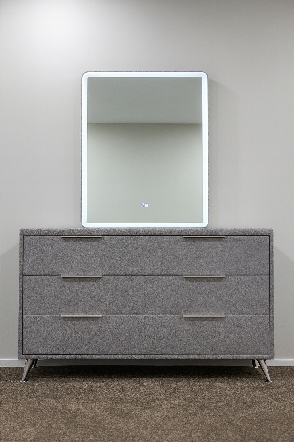 Upholstered Dresser with LED Mirror