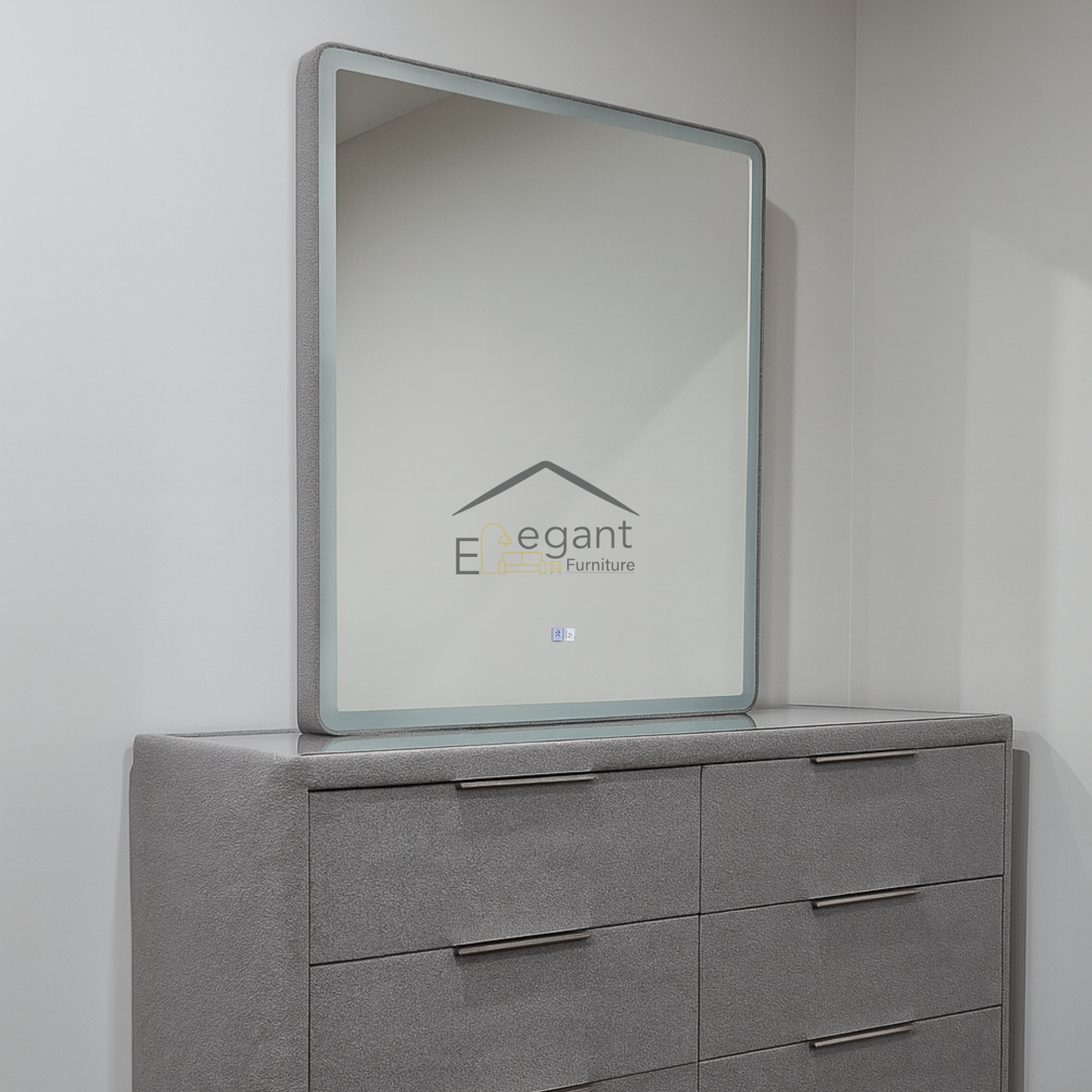 Upholstered Dresser with LED Mirror