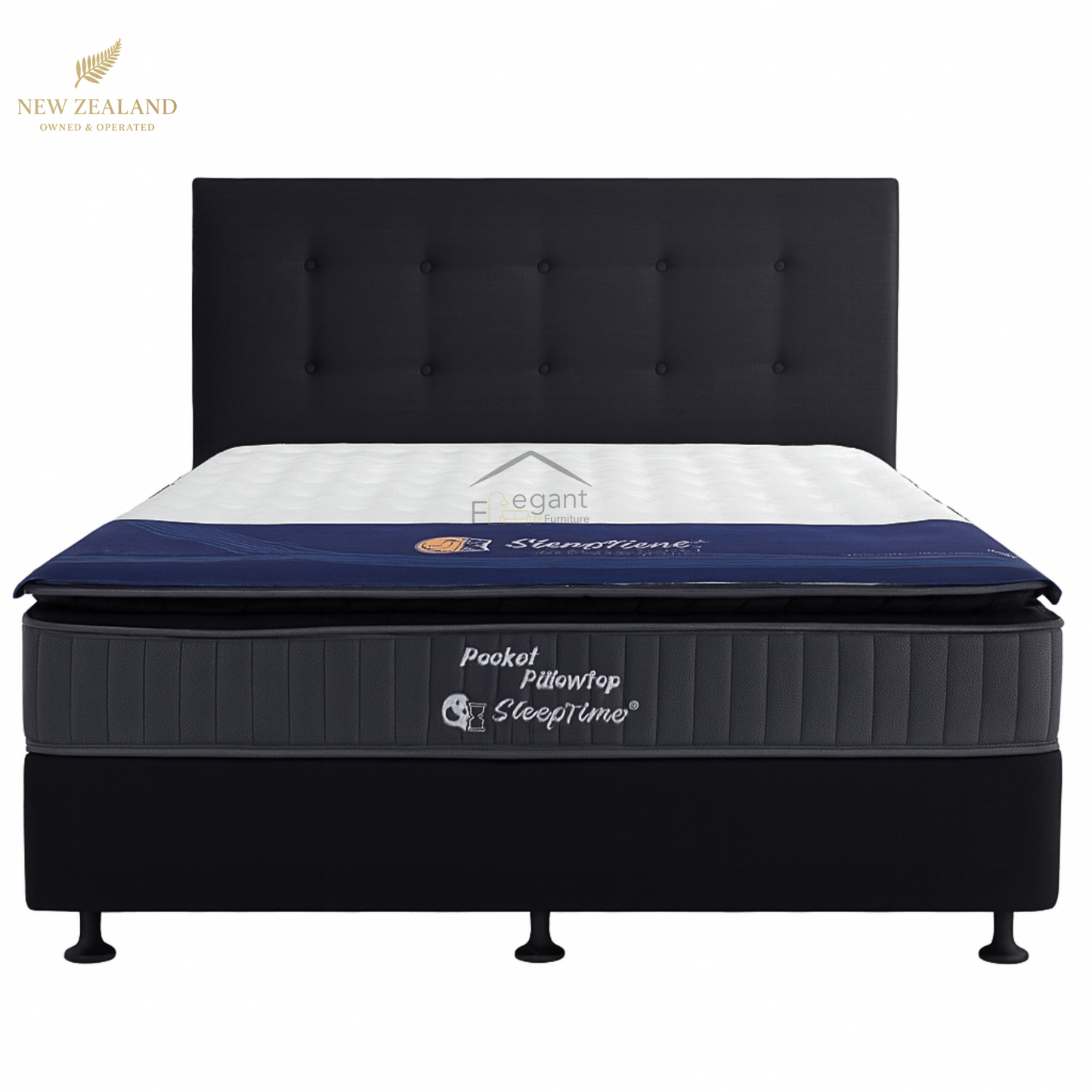 NZ Made Headboard, Base & 5-Zone Pillow Top Mattress