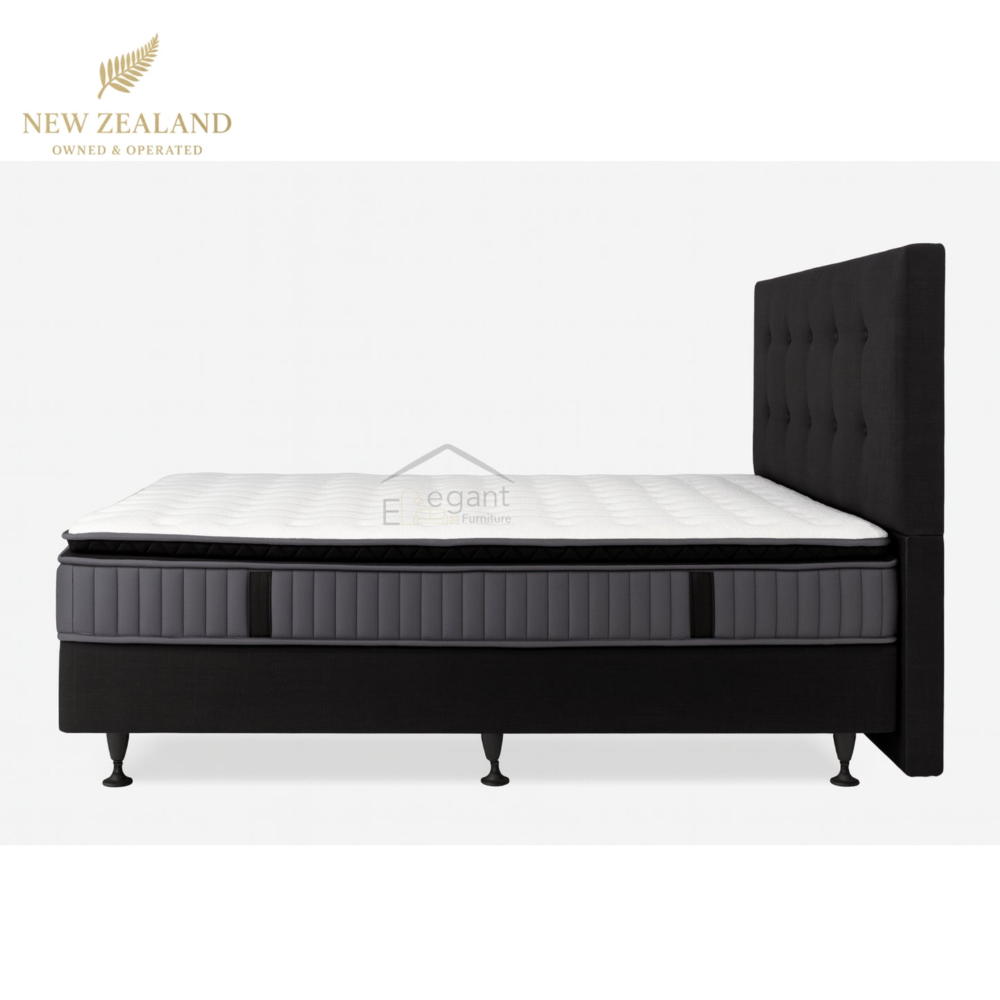 NZ Made Headboard, Base & 5-Zone Pillow Top Mattress