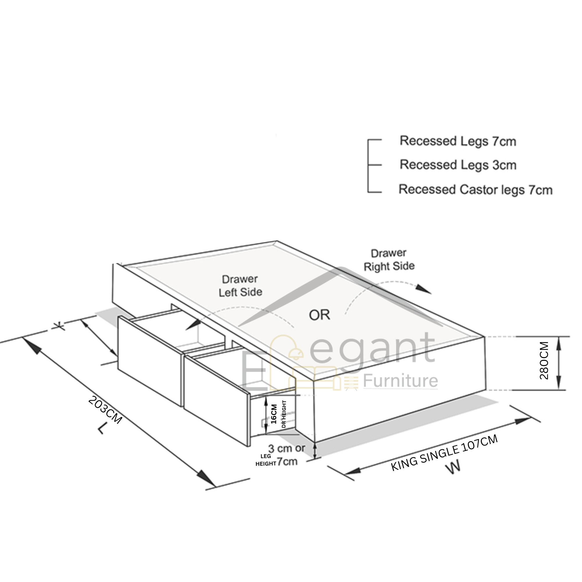 King Single Bed Bases - Bed Frame with Drawer & Storage NZ - Elegant ...