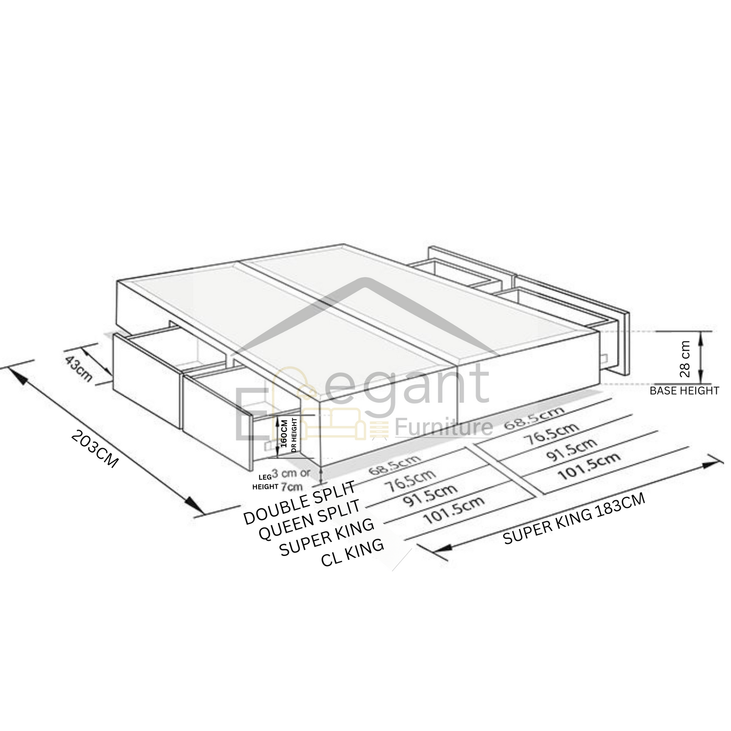White Drawer Base - Super King