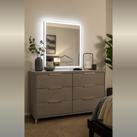 Upholstered Dresser with LED Mirror