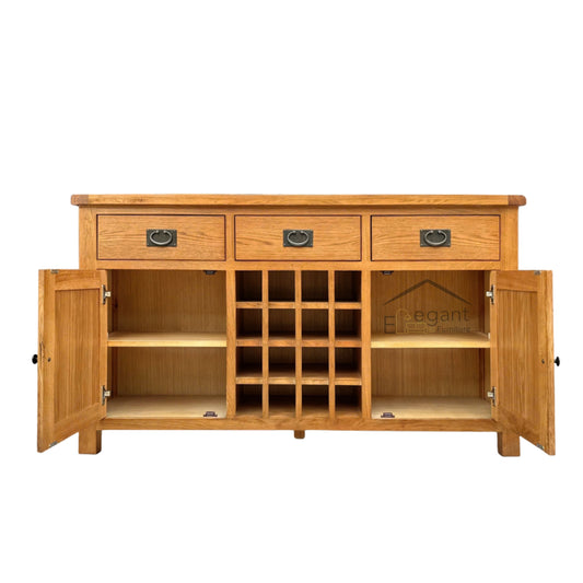 Salisbury Solid Oak Buffet with Wine Rack – 1.5m