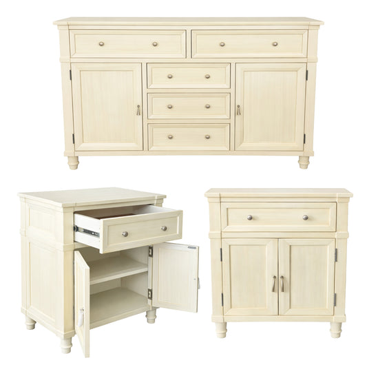 Pearl White Solid Pine Dresser with 2 Bedside Tables